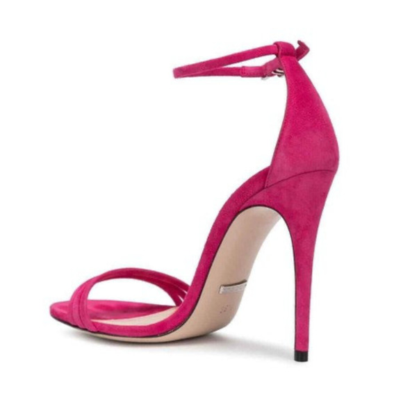 Gucci Ilse Bright Fuxia Pink Suede Crystal GG Logo Ankle Strap Heel Sandal 36 - Picture 12 of 14